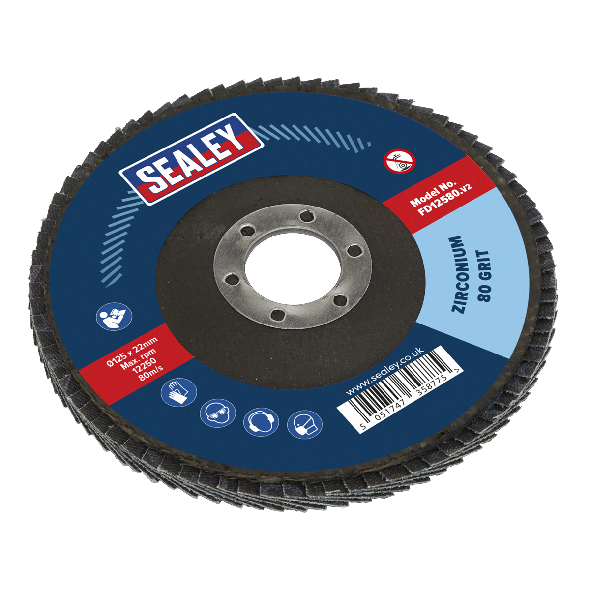 Sealey FD12580 125mm Zirconium Flap Disc 22mm Bore 80Grit