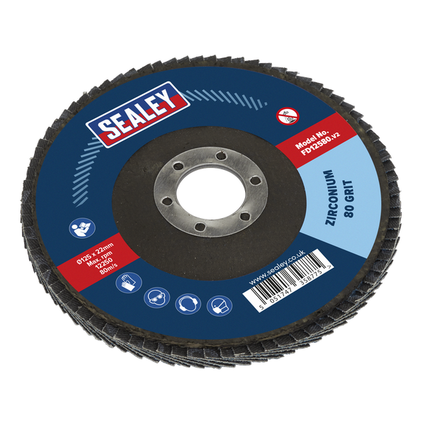 Sealey FD12580 125mm Zirconium Flap Disc 22mm Bore 80Grit