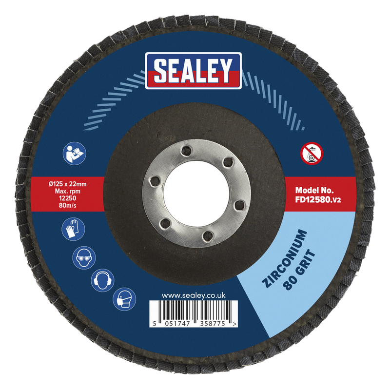 Sealey FD12580 125mm Zirconium Flap Disc 22mm Bore 80Grit