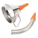 Sealey FM16F 160mm Metal Funnel with Flexible Spout & Filter