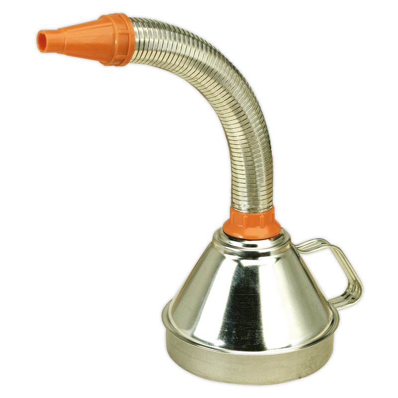 Sealey FM16F 160mm Metal Funnel with Flexible Spout & Filter