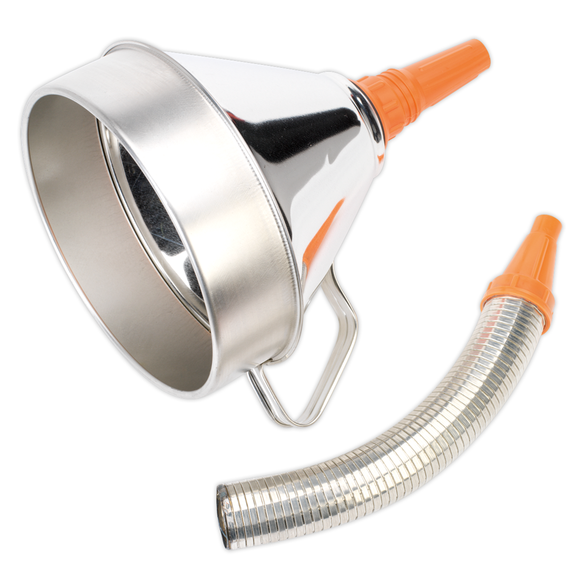 Sealey FM20F 200mm Metal Funnel with Flexible Spout & Filter