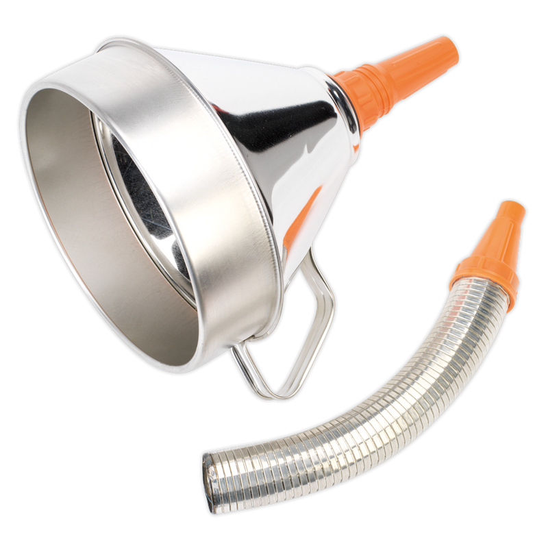 Sealey FM20F 200mm Metal Funnel with Flexible Spout & Filter