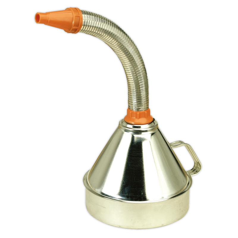 Sealey FM20F 200mm Metal Funnel with Flexible Spout & Filter