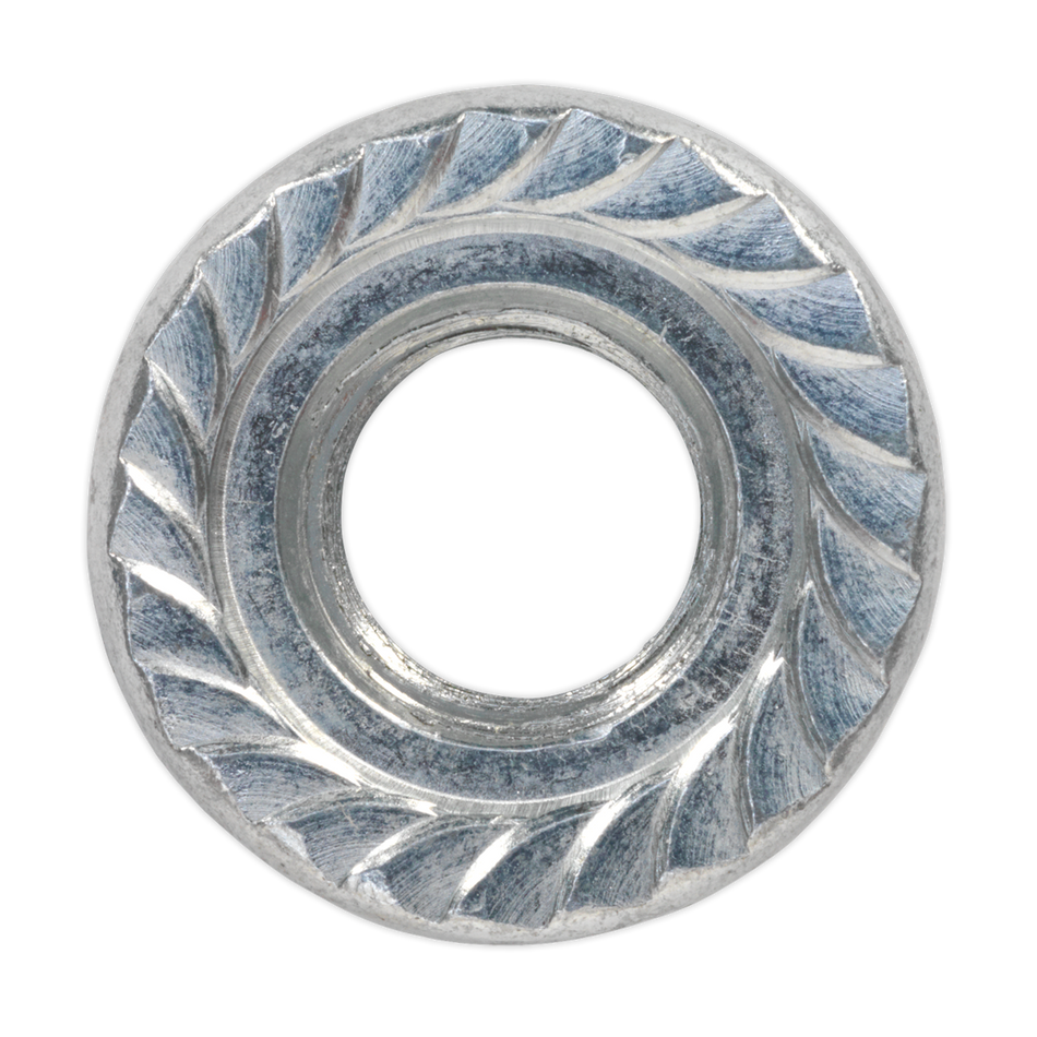 Sealey FN12 Zinc Plated Serrated Flange Nut DIN 6923 - M12 - Pack of 50