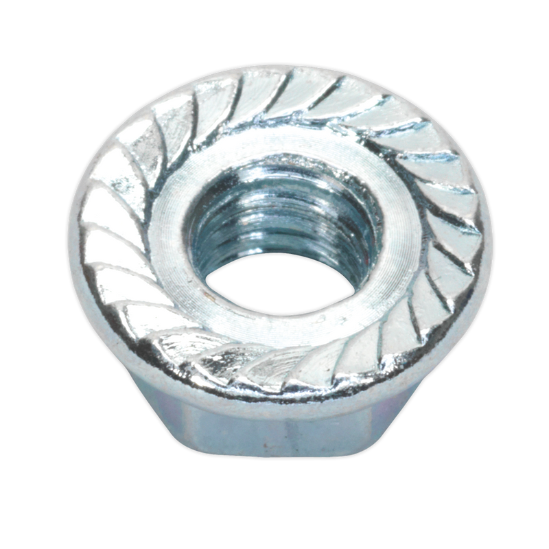 Sealey FN8 Zinc Plated Serrated Flange Nut DIN 6923 - M8 - Pack of 100