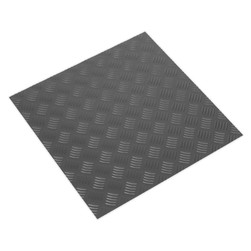 Sealey FT1S 457.2 x 457.2mm Vinyl Floor Tile with Peel & Stick Backing - Silver Treadplate Finish - Pack of 16