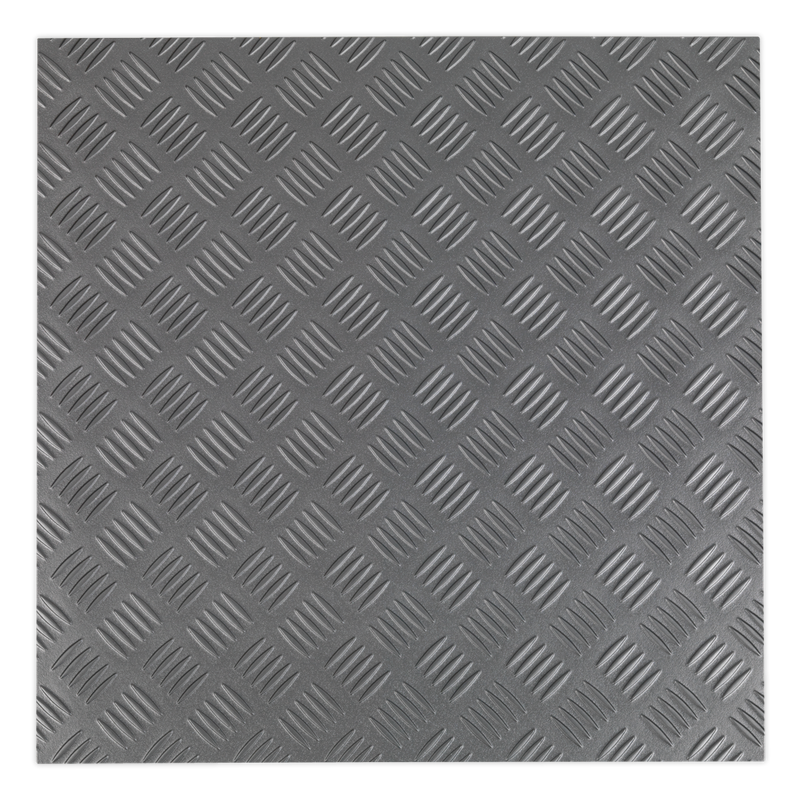 Sealey FT1S 457.2 x 457.2mm Vinyl Floor Tile with Peel & Stick Backing - Silver Treadplate Finish - Pack of 16