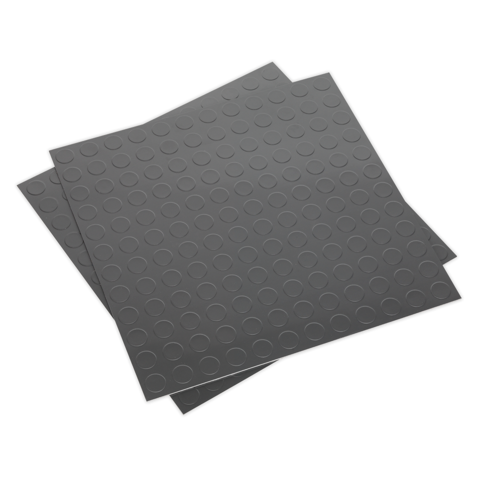 Sealey FT2S 457.2 x 457.2mm Vinyl Floor Tile with Peel & Stick Backing - Silver Coin Finish - Pack of 16