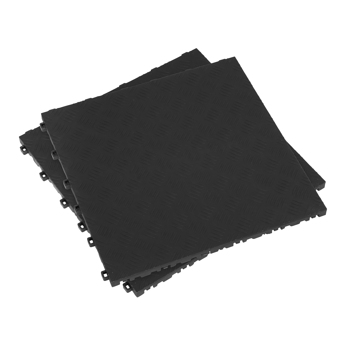 Sealey FT3B 400 x 400mm Polypropylene Floor Tile - Black Treadplate - Pack of 9