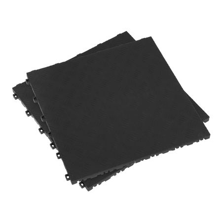 Sealey FT3B 400 x 400mm Polypropylene Floor Tile - Black Treadplate - Pack of 9