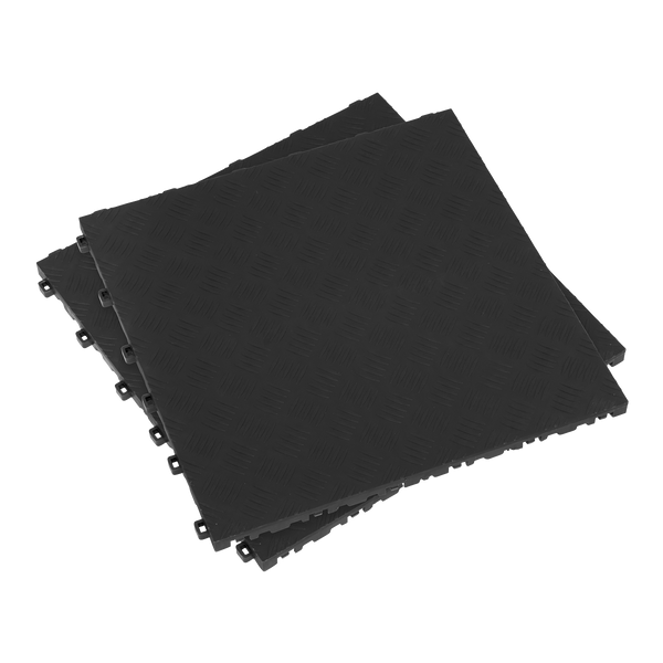 Sealey FT3B 400 x 400mm Polypropylene Floor Tile - Black Treadplate - Pack of 9