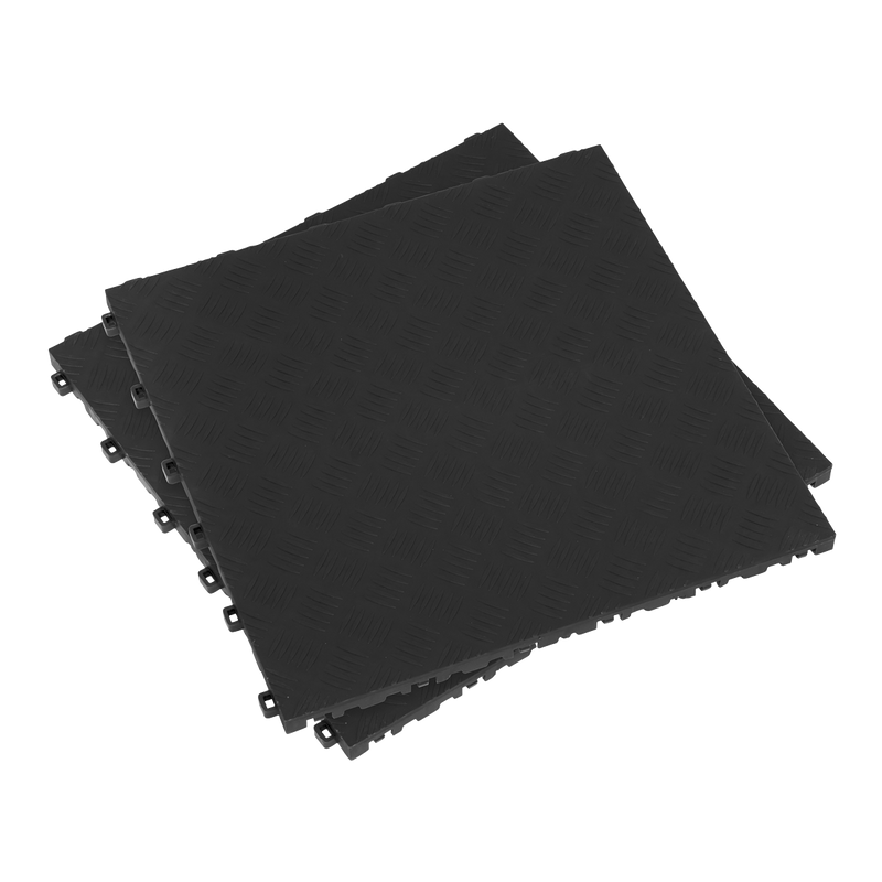 Sealey FT3B 400 x 400mm Polypropylene Floor Tile - Black Treadplate - Pack of 9