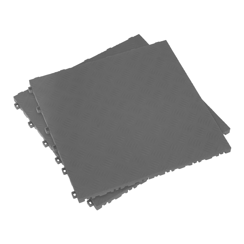 Sealey FT3G 400 x 400mm Polypropylene Floor Tile - Grey Treadplate - Pack of 9