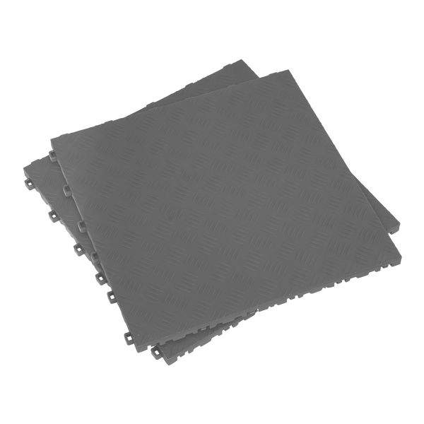 Sealey FT3G 400 x 400mm Polypropylene Floor Tile - Grey Treadplate - Pack of 9