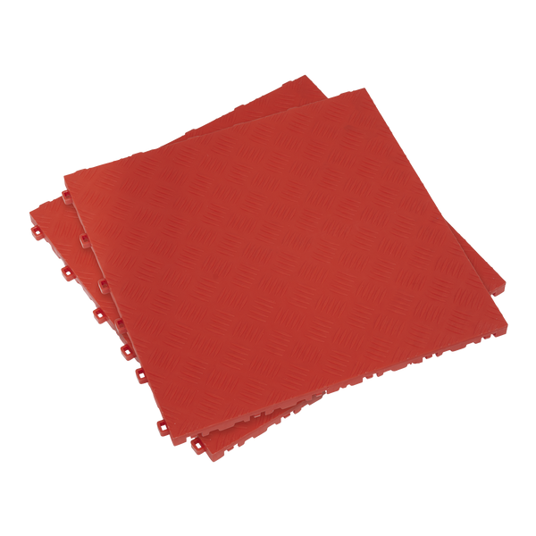 Sealey FT3R 400 x 400mm Polypropylene Floor Tile - Red Treadplate - Pack of 9