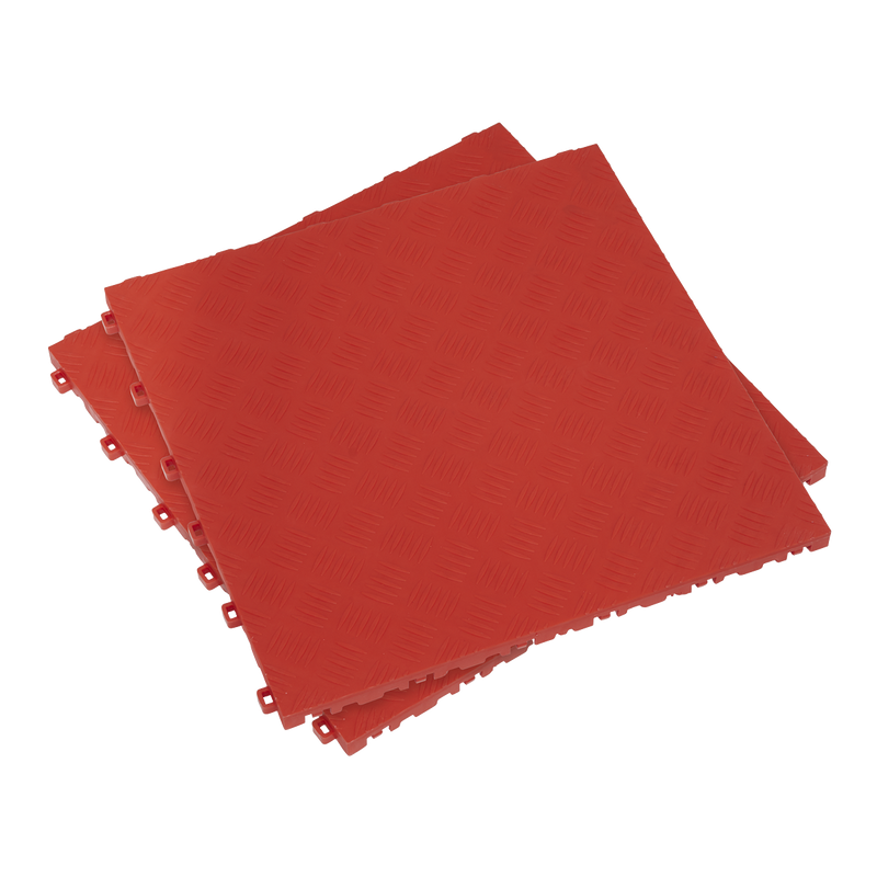 Sealey FT3R 400 x 400mm Polypropylene Floor Tile - Red Treadplate - Pack of 9