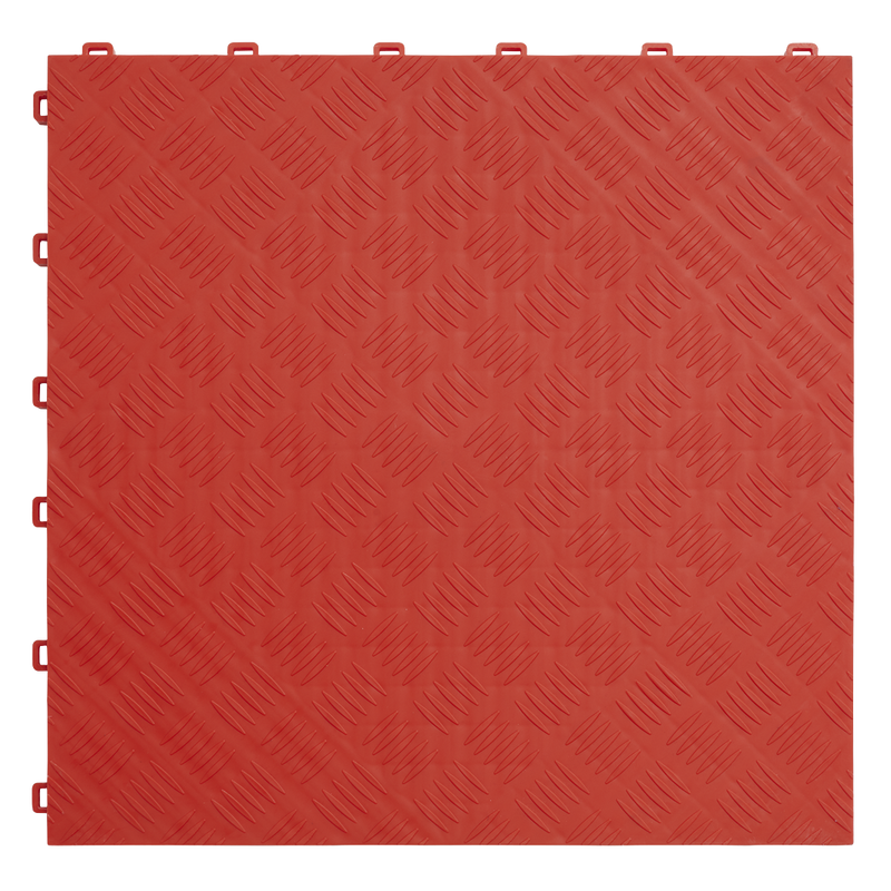 Sealey FT3R 400 x 400mm Polypropylene Floor Tile - Red Treadplate - Pack of 9