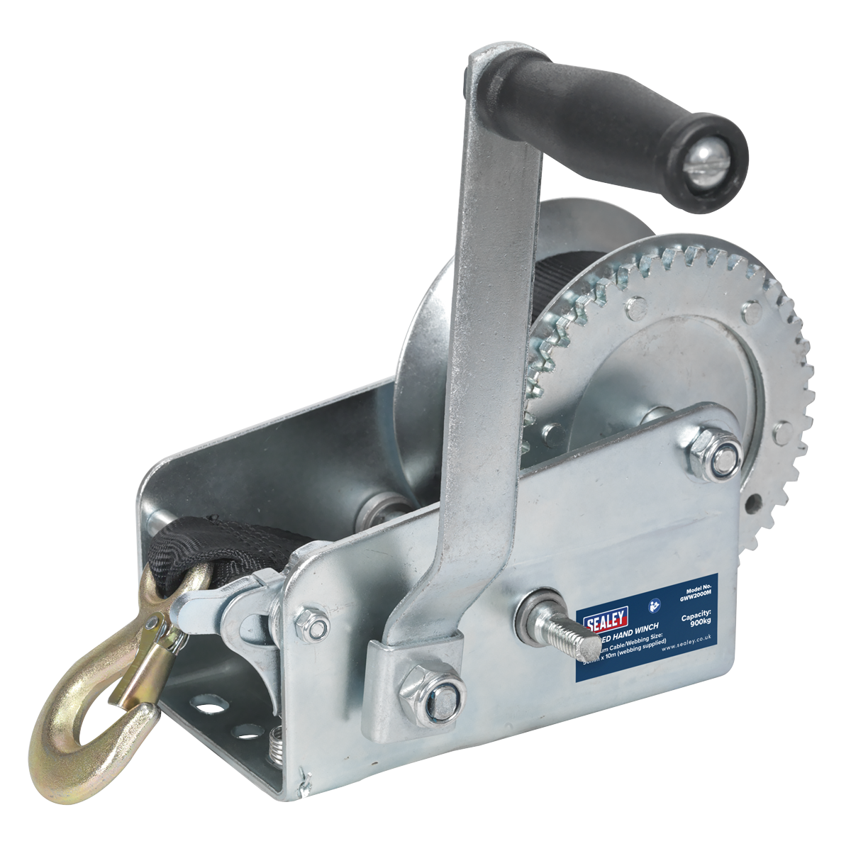 Sealey GWW2000M 900kg Capacity Geared Hand Winch with Webbing Strap