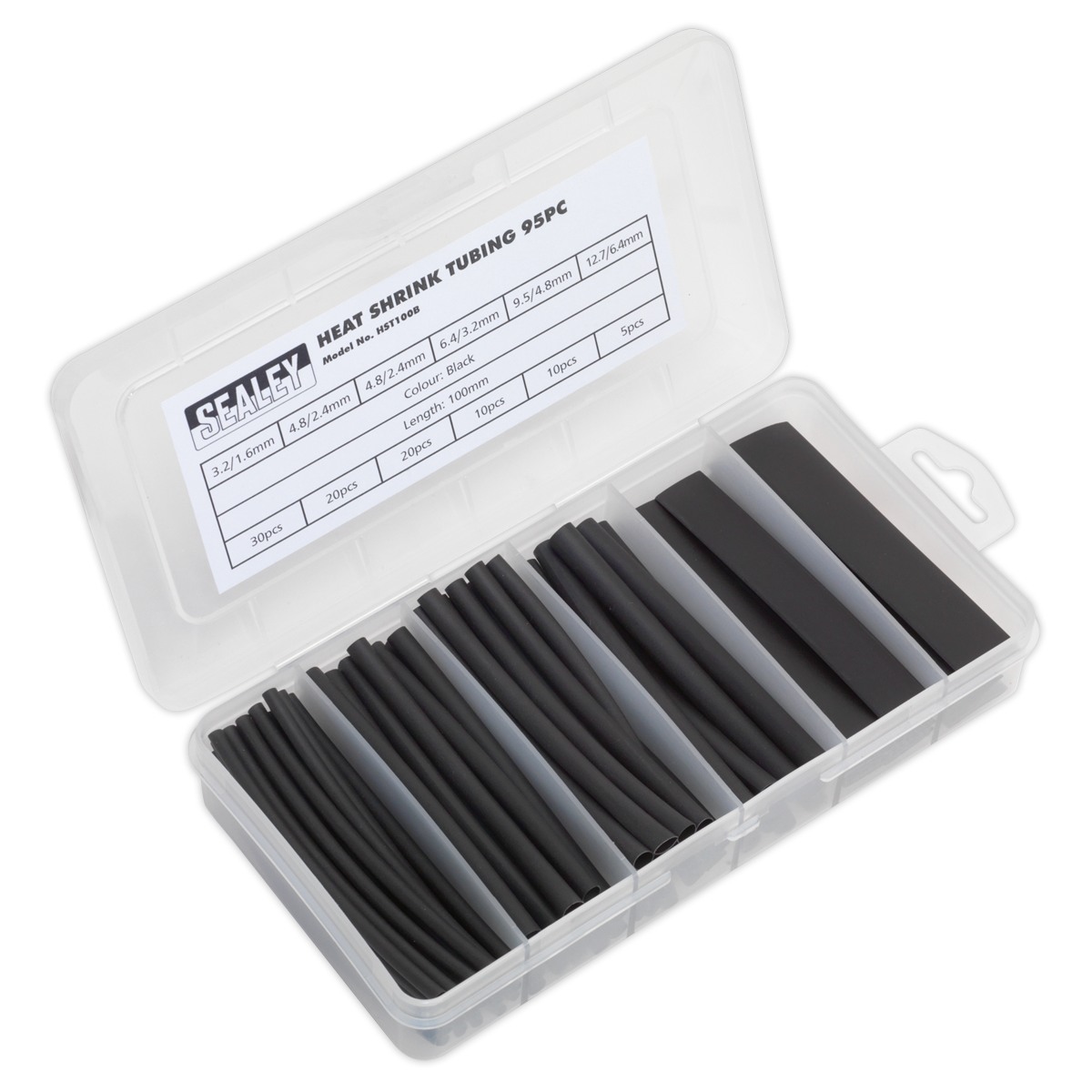 Sealey HST100B 95pc 100mm Heat Shrink Tubing Assortment - Black