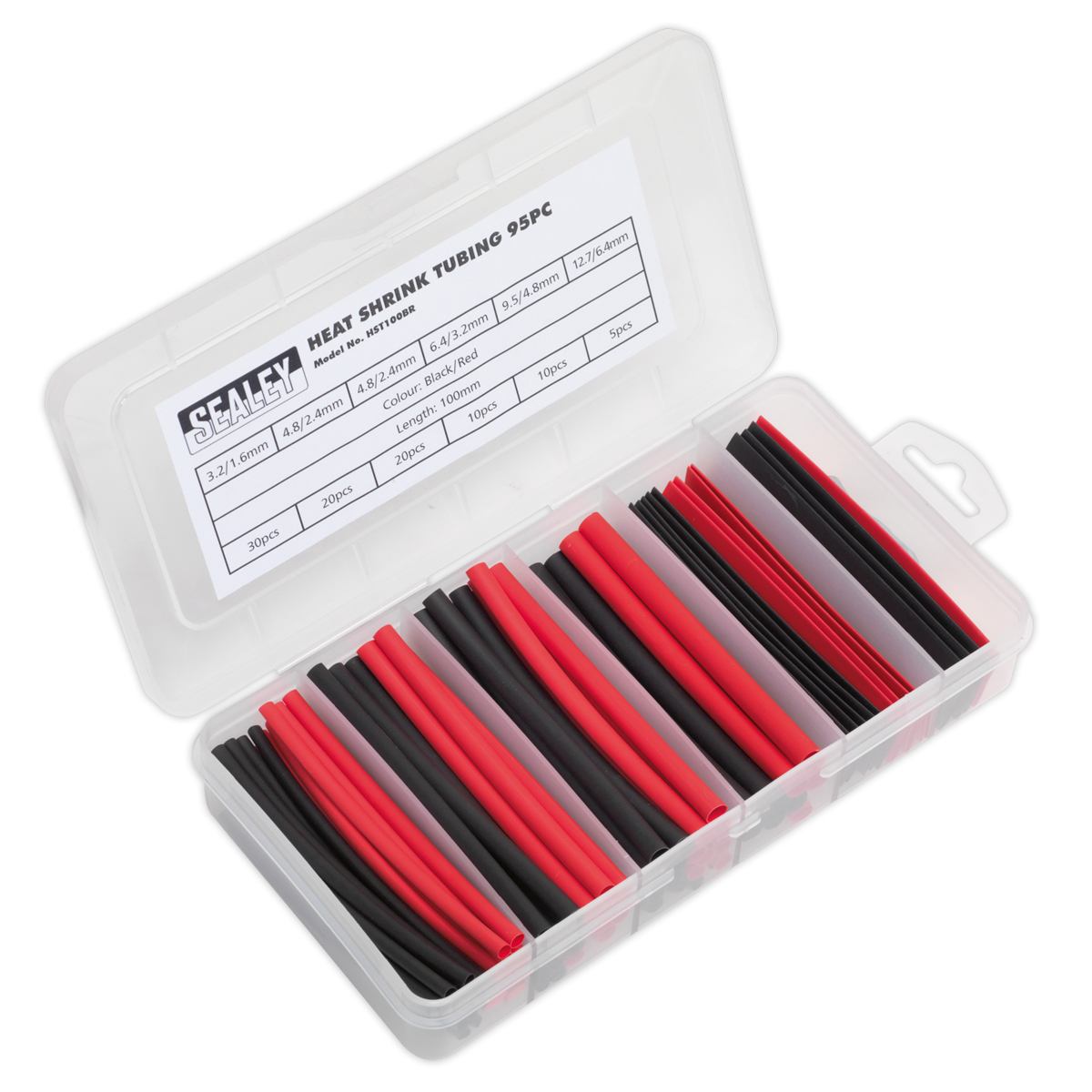Sealey HST100BR 95pc 100mm Heat Shrink Tubing Assortment - Black & Red