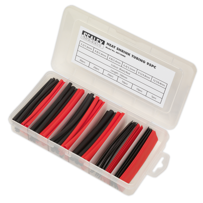 Sealey HST100BR 95pc 100mm Heat Shrink Tubing Assortment - Black & Red