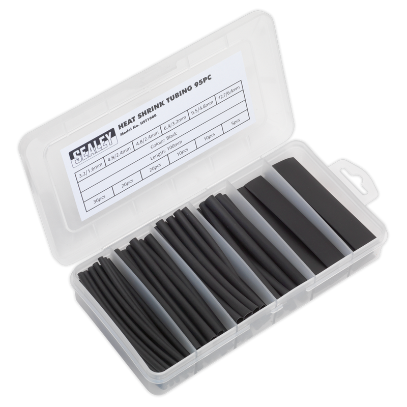 Sealey HST100B 95pc 100mm Heat Shrink Tubing Assortment - Black