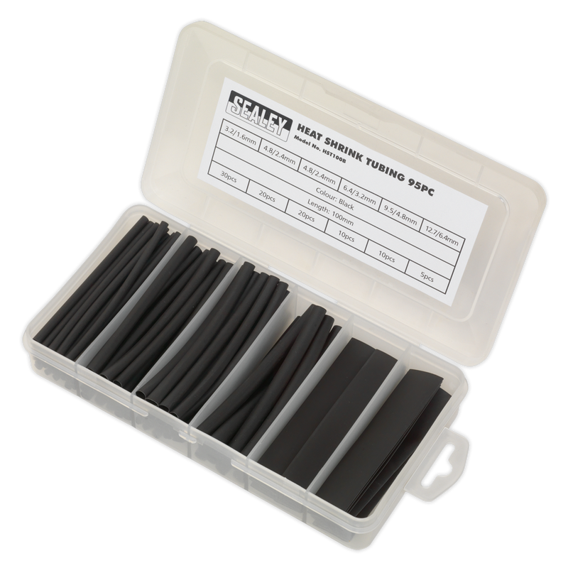 Sealey HST100B 95pc 100mm Heat Shrink Tubing Assortment - Black