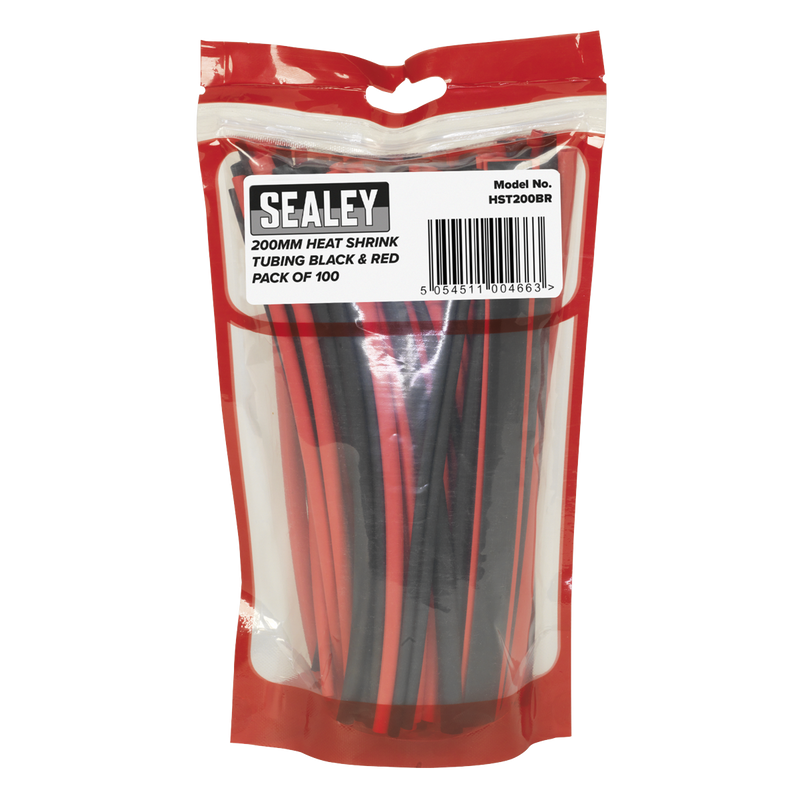 Sealey HST200BR 100pc 200mm Heat Shrink Tubing - Black & Red