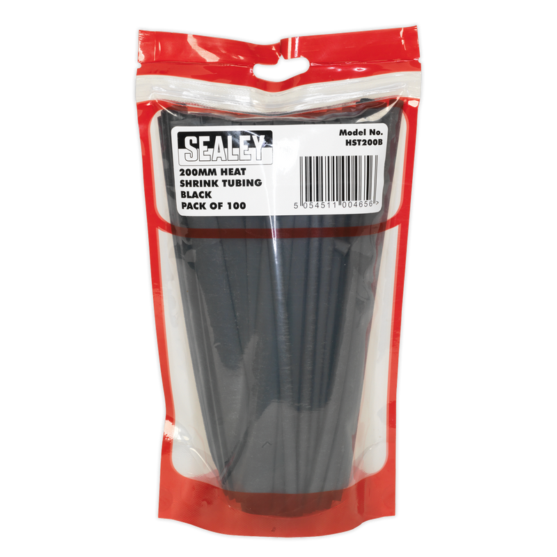 Sealey HST200B 100pc 200mm Heat Shrink Tubing - Black