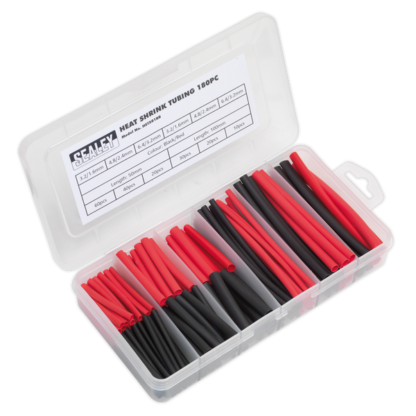 Sealey HST501BR 180pc 50 & 100mm Heat Shrink Tubing Assortment - Black & Red