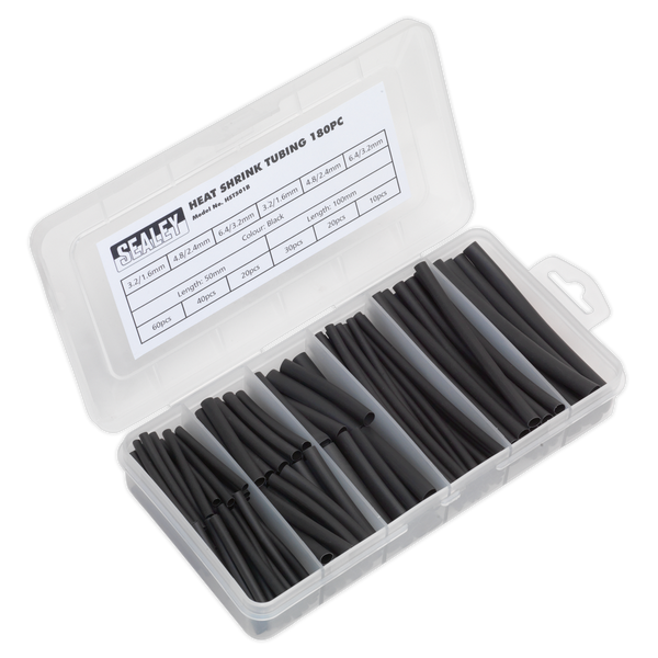 Sealey HST501B 180pc 50 & 100mm Heat Shrink Tubing Assortment - Black