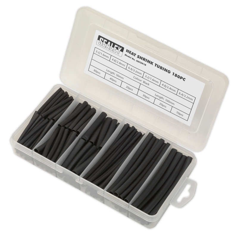 Sealey HST501B 180pc 50 & 100mm Heat Shrink Tubing Assortment - Black