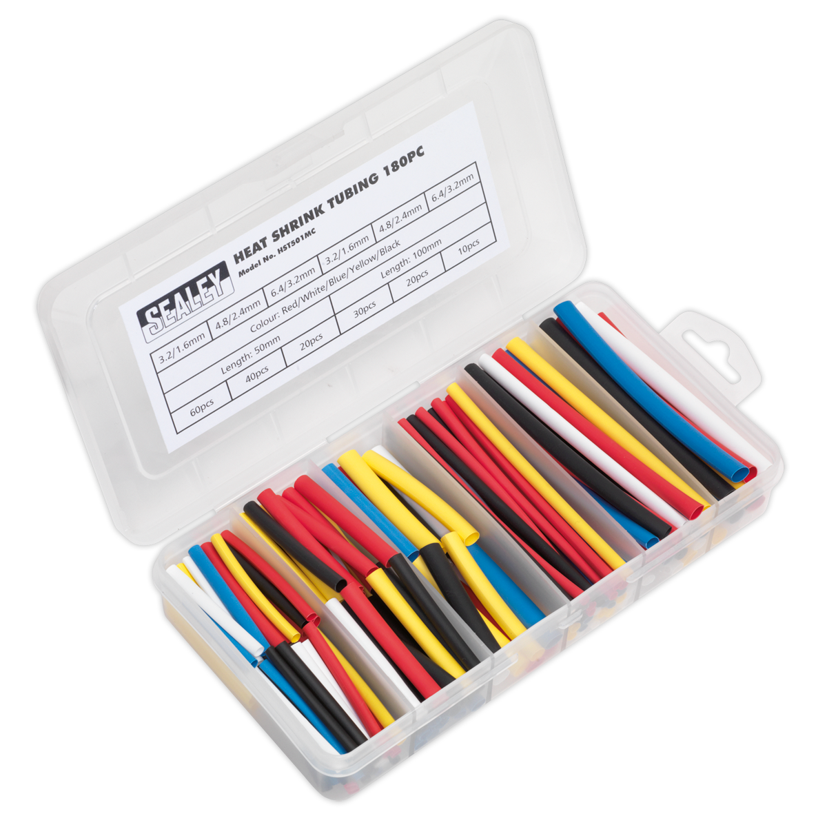 Sealey HST501MC 180pc 50 & 100mm Heat Shrink Tubing Assortment - Mixed Colours
