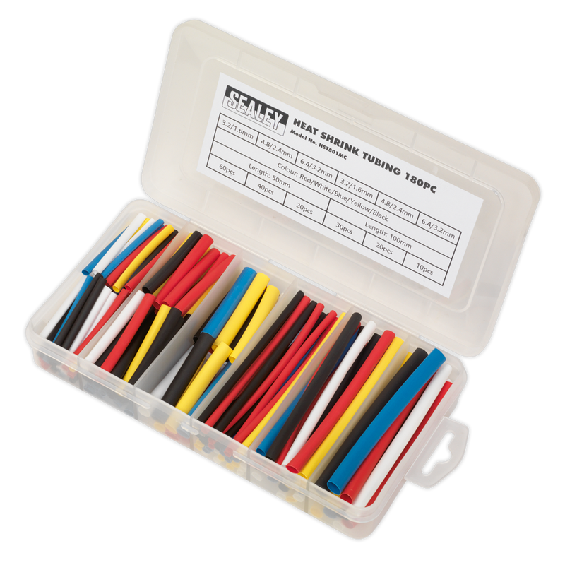 Sealey HST501MC 180pc 50 & 100mm Heat Shrink Tubing Assortment - Mixed Colours