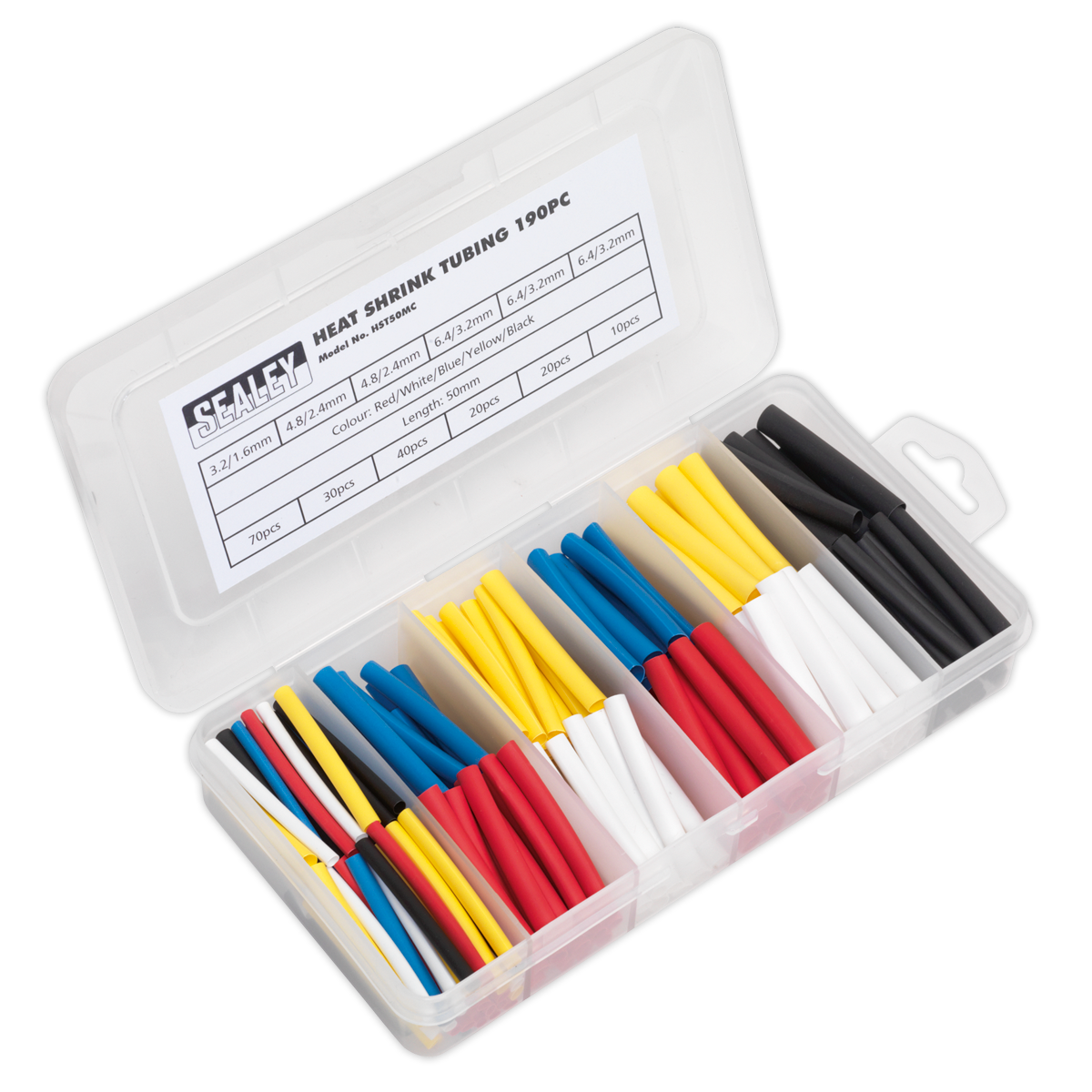 Sealey HST50MC 190pc 50mm Heat Shrink Tubing Assortment - Mixed Colours