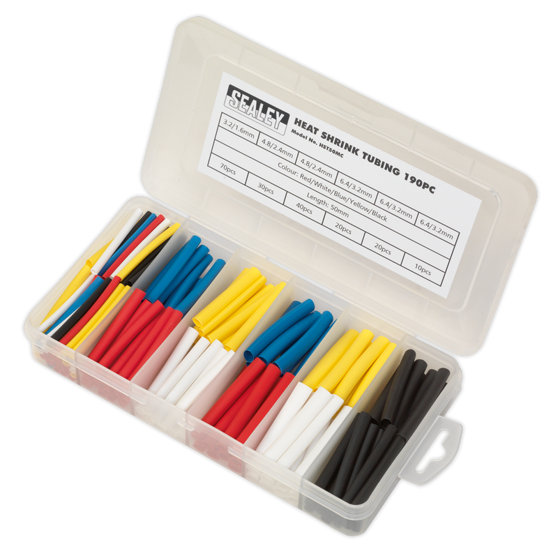 Sealey HST50MC 190pc 50mm Heat Shrink Tubing Assortment - Mixed Colours