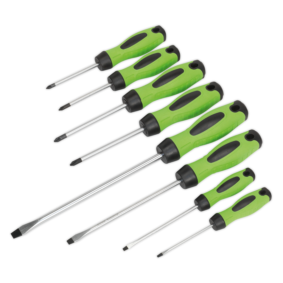 Sealey HV001 8pc Screwdriver Set - Hi-Vis Green