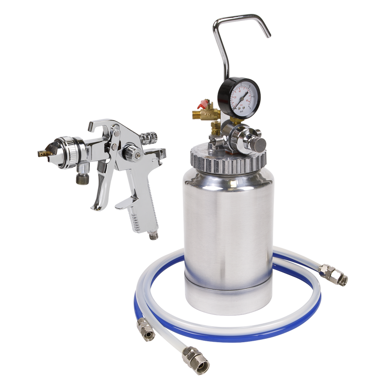 Sealey HVLP-79/P HVLP Pressure Pot System with Spray Gun & Hoses 1.7mm Set-Up