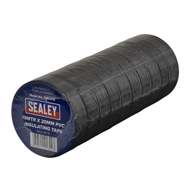 Sealey ITBLK10 19mm x 20m Black PVC Insulating Tape - Pack of 10