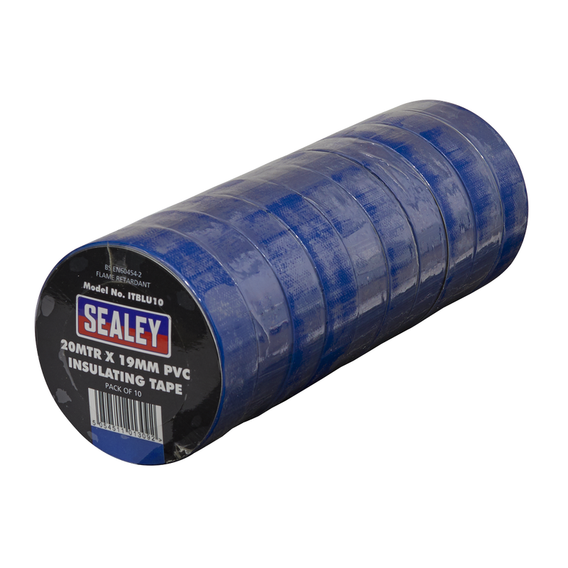 Sealey ITBLU10 19mm x 20m Blue PVC Insulating Tape - Pack of 10