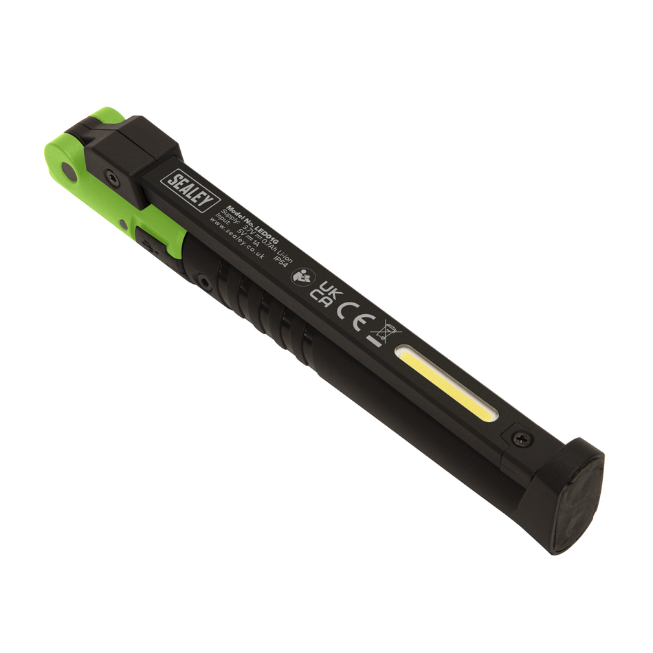 Sealey LED01G 2 COB & 1 SMD LED Rechargeable Slim Folding Pocket Light - Green
