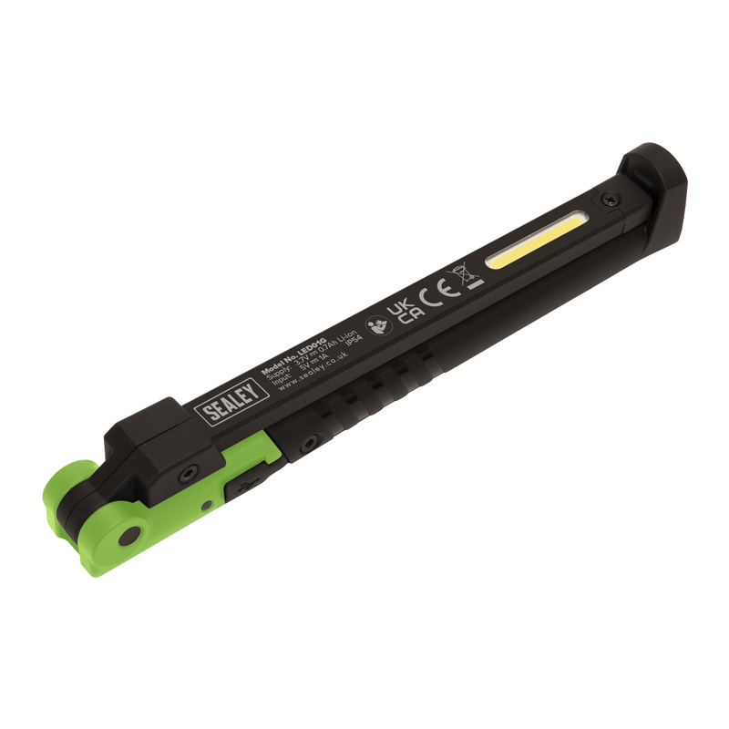 Sealey LED01G 2 COB & 1 SMD LED Rechargeable Slim Folding Pocket Light - Green