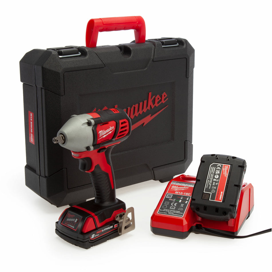 Milwaukee M18BIW38-202C 12v Compact 3/8" Impact Wrench with 2 x 2.0Ah Batteries