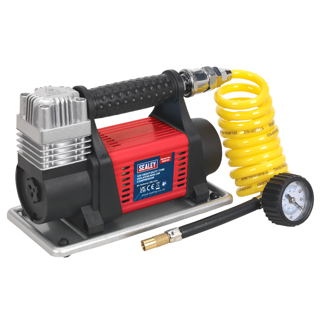 Sealey MAC04 12V Heavy Duty Tyre Inflator Mini Air Compressor