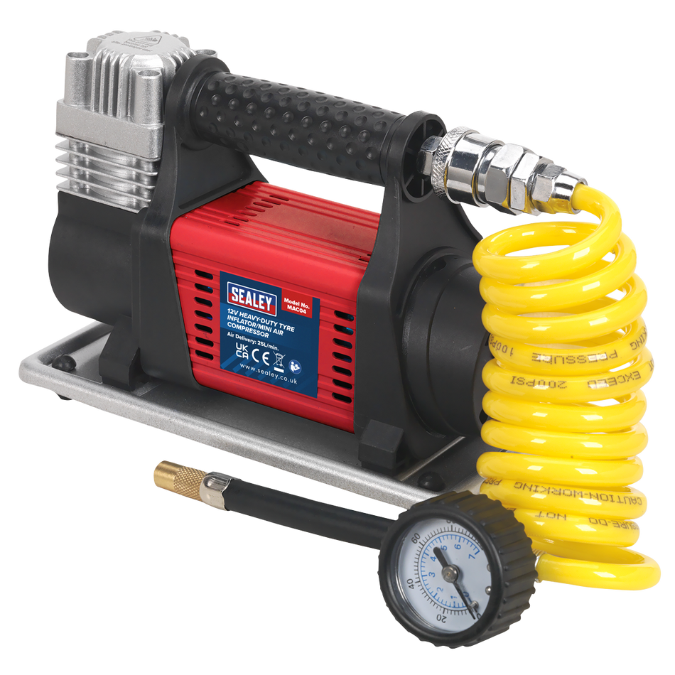 Sealey MAC04 12V Heavy-Duty Tyre Inflator/Mini Air Compressor