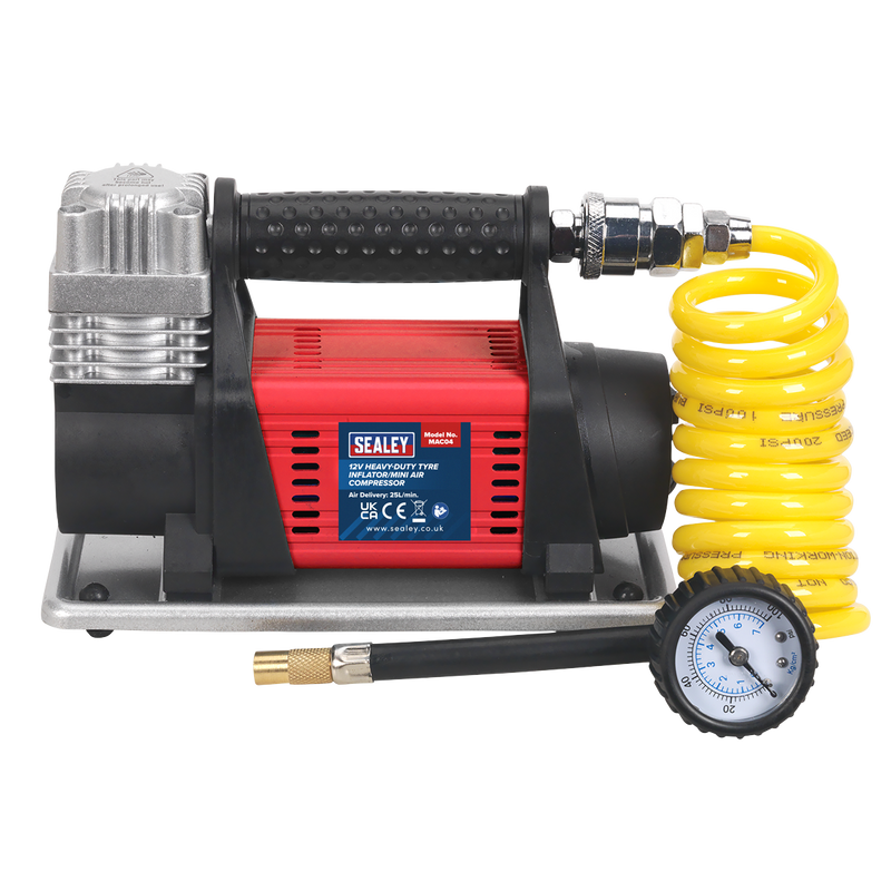 Sealey MAC04 12V Heavy-Duty Tyre Inflator/Mini Air Compressor