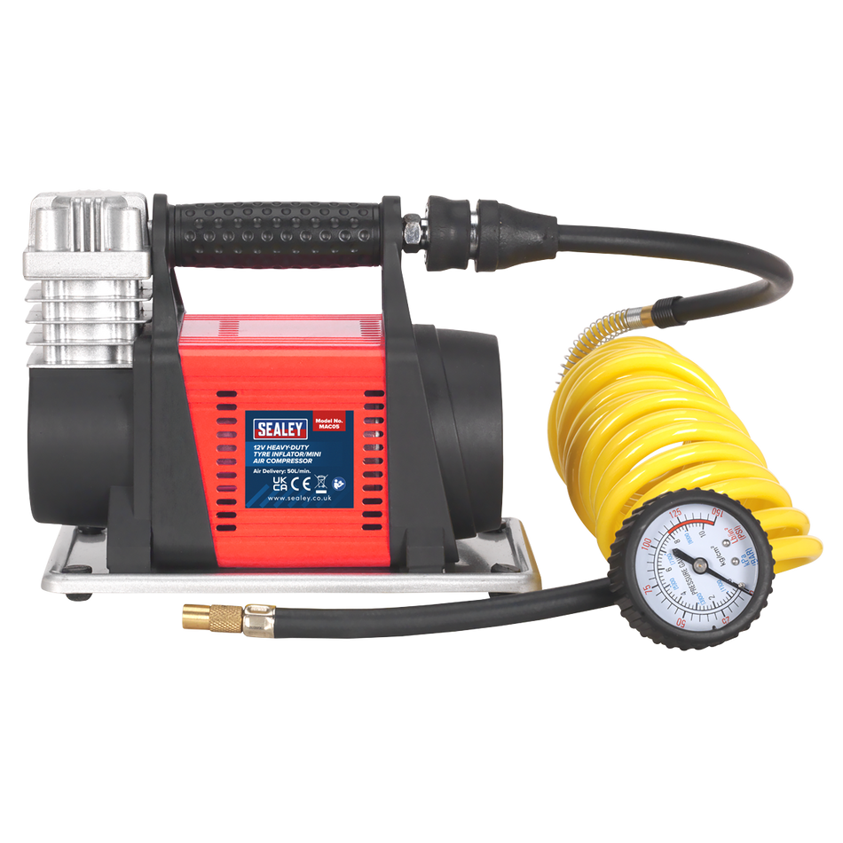 Sealey MAC05 12V Heavy-Duty Tyre Inflator/Mini Air Compressor