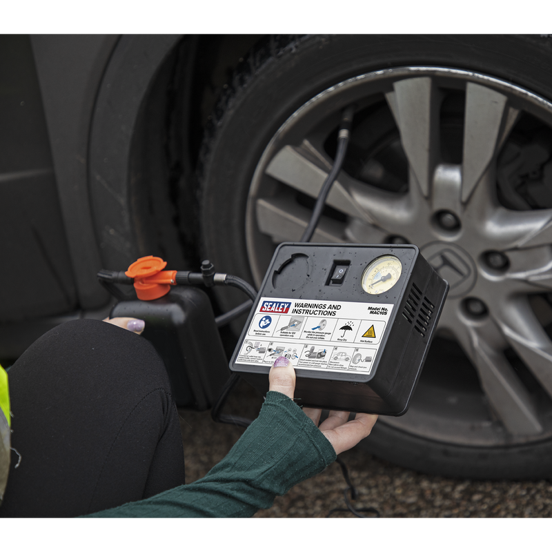 Sealey MAC10S 12V Tyre Inflator & Emergency Puncture Sealant Kit