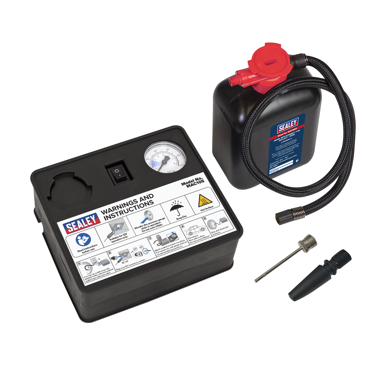Sealey MAC10S 12V Tyre Inflator & Emergency Puncture Sealant Kit